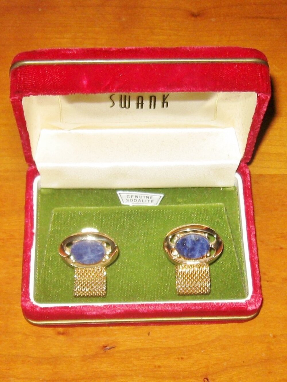 Vintage Swank Cufflinks Genuine Sodalite Goldtone Wrap Original Box Men Jewelry